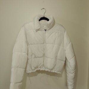 White Cropped Puffer Jacket